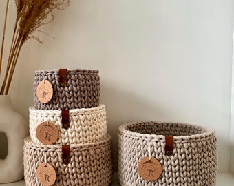 Cesta de ganchillo redonda, varios tamaños, con canillas, cesta de almacenamiento, moderna