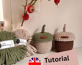 Acorn basket “English”Video Tutorial,PDF with video link to the video instructions, weaving and wool Rama,