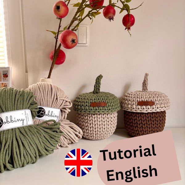 Acorn basket “English”Video Tutorial,PDF with video link to the video instructions, weaving and wool Rama,