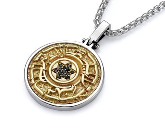 Colgante de oro y plata "Esto también pasará" (hebreo). Joyería judía.