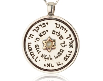 Colgante de protección contra el mal de ojo, plata y oro con piedra de ojo de gato, mujer/hombre, colgante de Cábala, Estrella de David, Bendición sacerdotal