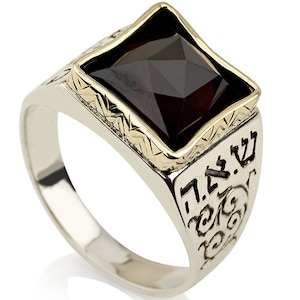 Anillo de hombre de plata y oro de 14 quilates con ónix, cinco metales, para la salud y el matrimonio. Joyas judías. Judaica. Joyas de fe. Regalos religiosos