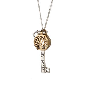 kabbalah jewelry - The Tree of Life silver 925 & 14k yellow gold kabbalah necklace -Five Metals– For good health and longevity for men/women
