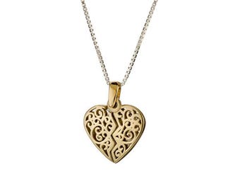 Heart Shaped opened Pendant, kabbalah jewelry - Lovers 14K Gold & silver 925 necklace  –Jewish Pendant, Protection Amulet, personalized gift