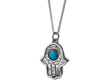 joyería kabbalah -Colgante Hamsa tachonado con turquesa / granate / piedra ópalo contra el mal de ojo y protección para mujeres hombres y niños