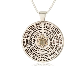 Protection Pendant against evil eye, silver and gold with cat's eye stone, women/men, Kabbalah pendant, Star of david, Priestly blessing