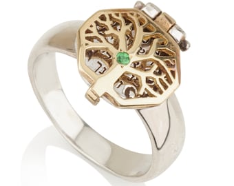 Árbol de la Vida anillo de plata y oro, Amuleto judío, Joyería de Cabalá, Hombres Mujeres, cinco metales, La Bendición Sacerdotal, amuleto de protección, mal de ojo