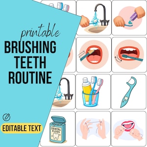 Guida visiva allo spazzolamento dei denti per l'autismo, schede di comunicazione per bisogni speciali (PDF modificabile)