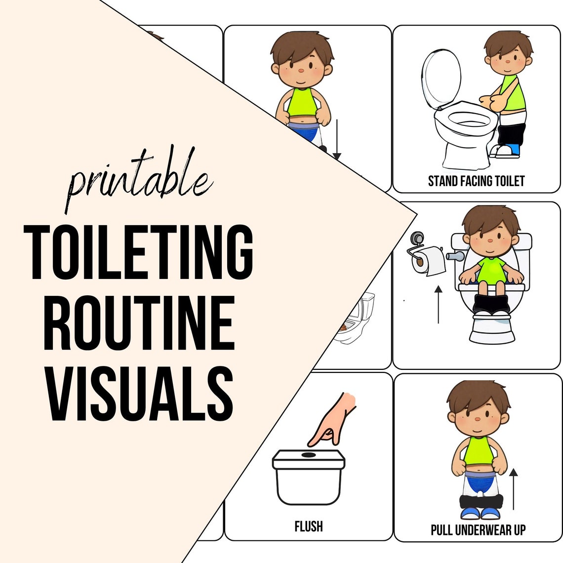 Programme visuel d'apprentissage de la propreté, horaire de la propreté pour l'autisme, horaires visuels étape par étape pour enfants, tableau de toilette stratifié pour enfants