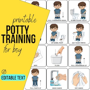 Potty Training Sequence for Boys, Non Verbal Life Skills for Autistic Child, Special Education Visual Aid, AAC Printable, Editable PDF