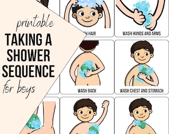 Shower Sequence for Boys, Autism AAC, Communication Visual, Special Needs, Life Skills for Autistic Children, ABA Printable