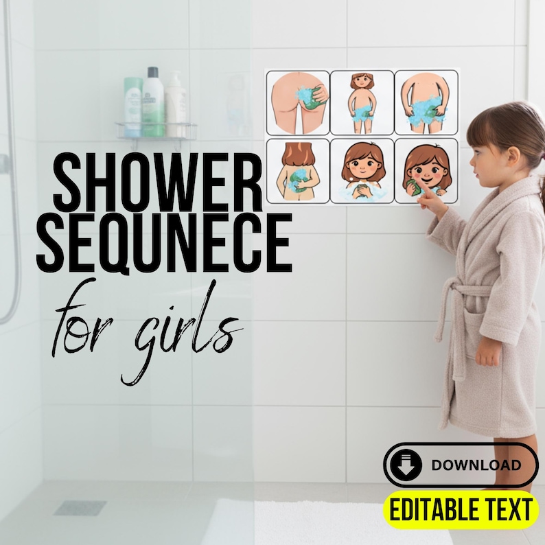 Autism Visual Schedule – Shower Sequnece for Girls (printable Editable ...