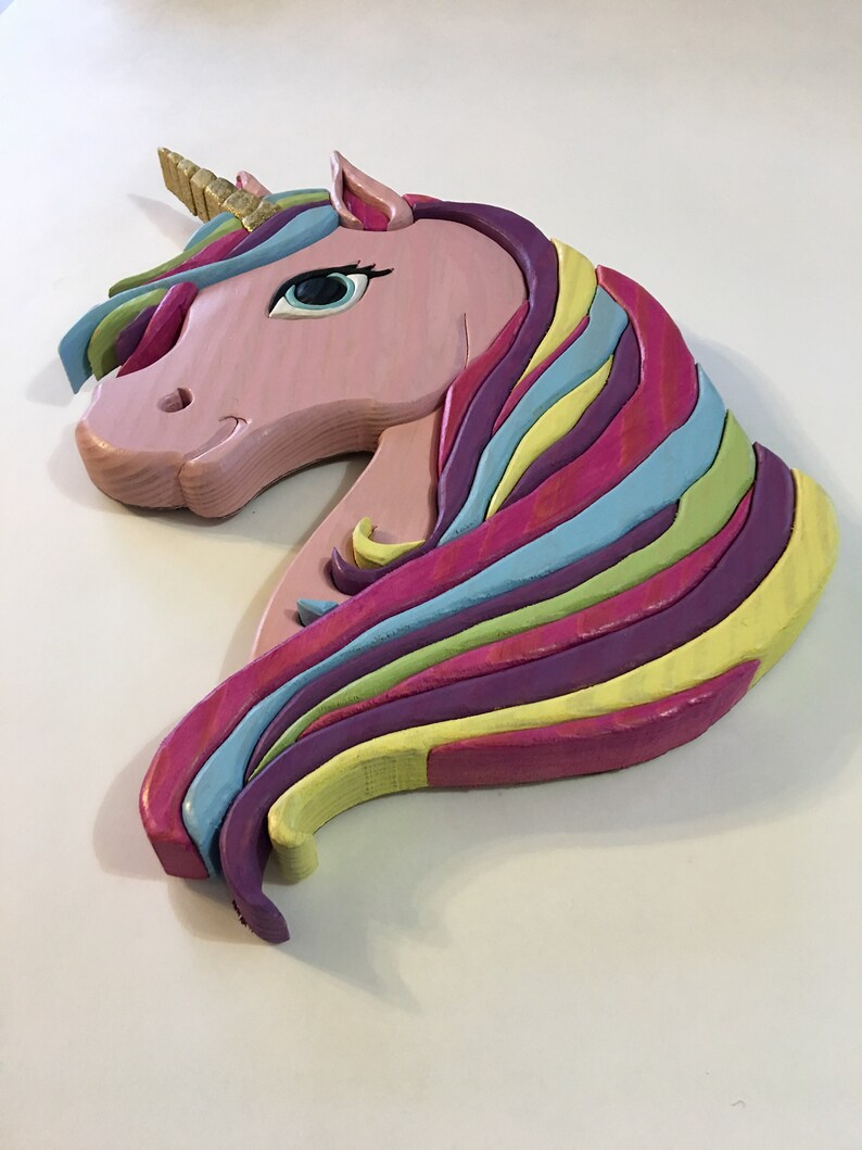 Unicorn Intarsia Wall hanging Etsy