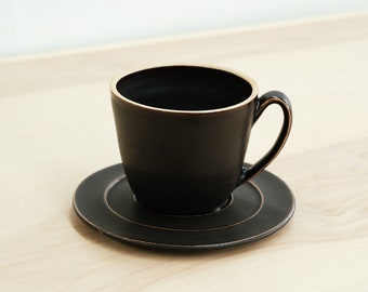 Black Matte Ceramic Mug and Saucer