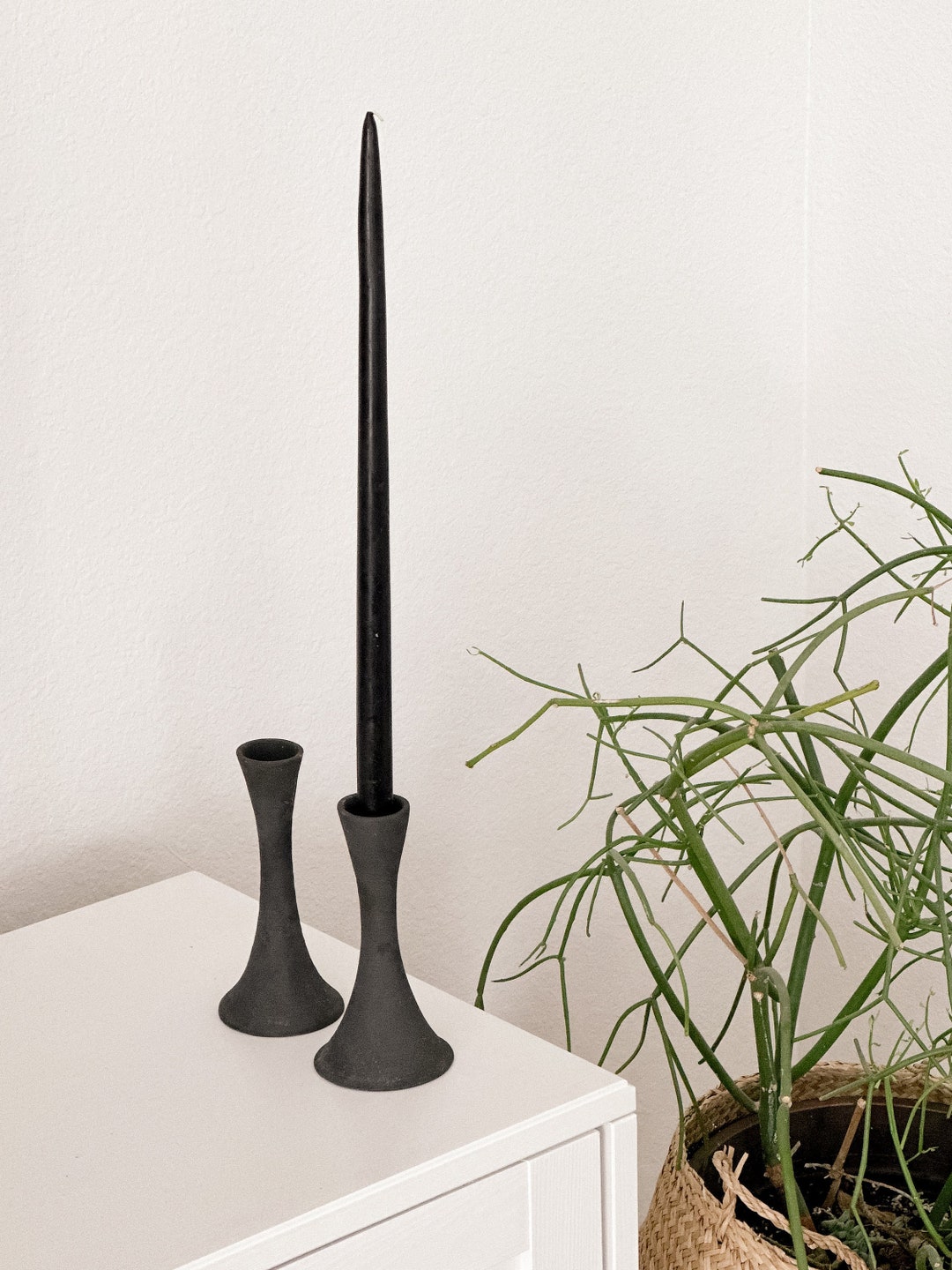 Black Clay Candle Taper Holder Etsy