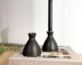 Matte Black Ceramic Candle Taper Holder