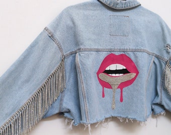 crystal fringe denim jacket