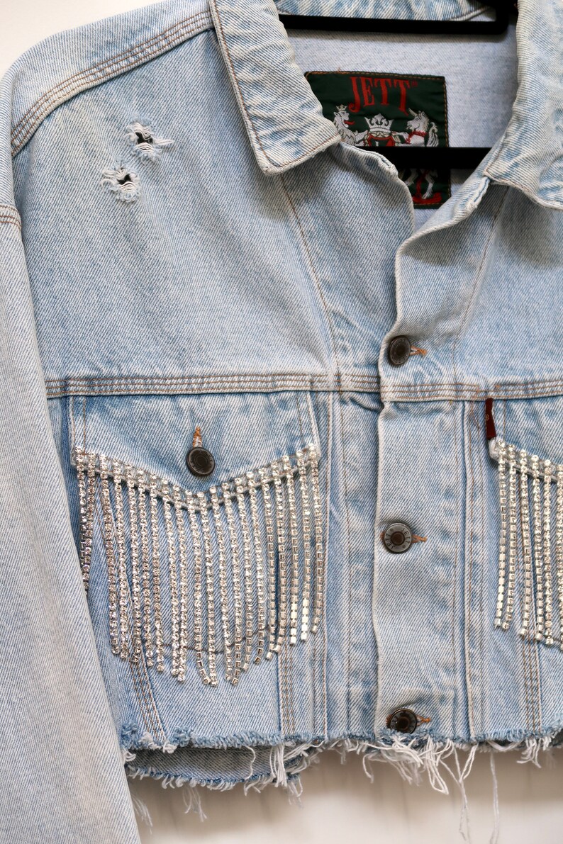 Rhinestone Dripping Lips Jean Jacket Sparkly Crystal Fringe Etsy