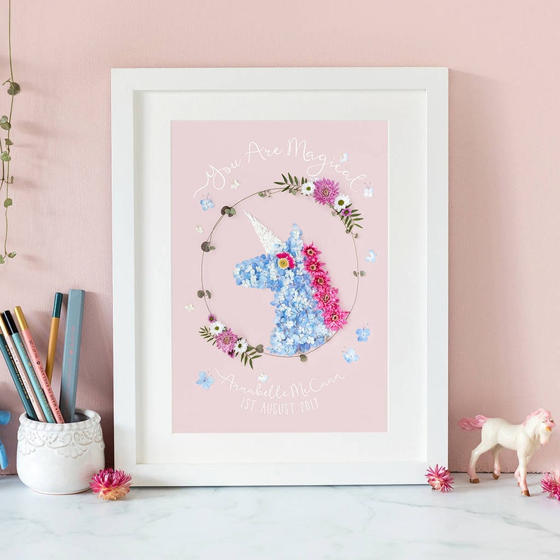 You Are Magical Unicorn Print Personalised New Baby Girl Gift Wall Art ...