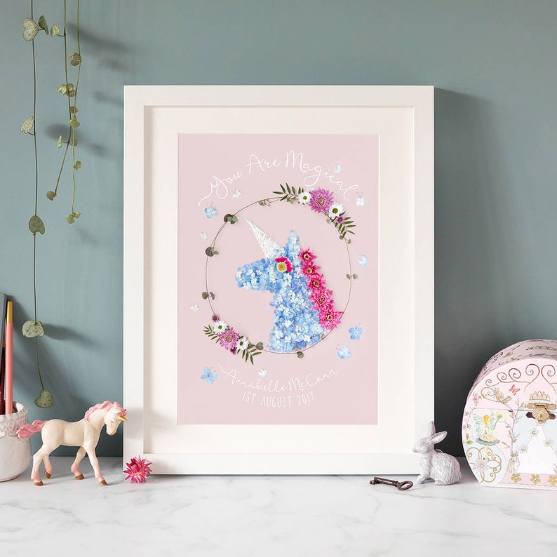 You Are Magical Unicorn Print Personalised New Baby Girl Gift Wall Art ...
