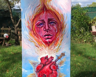 Surrealist Painting- Large Painting Immaculate Heart of Mary