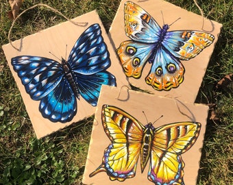 Hand Painted Butterfly- BuckEye Butterfly- Red Cracker Butterfly- Eastern Swallowtail- Peacock Butterfly- Insect Painting on Wood