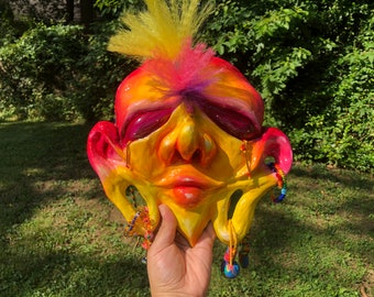 Yellow Decorative Hand-Sculpted Mask