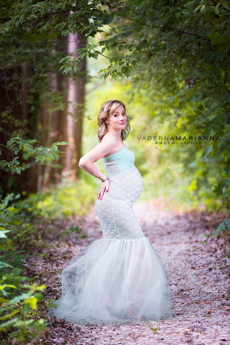 Blue tulle maternity gown Lace pregnancy dresses Dress for Etsy