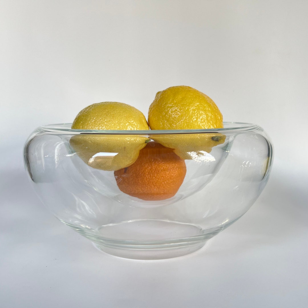 Vintage Double Wall Glass Bowl Clear Glass Fruit Bowl Large Etsy