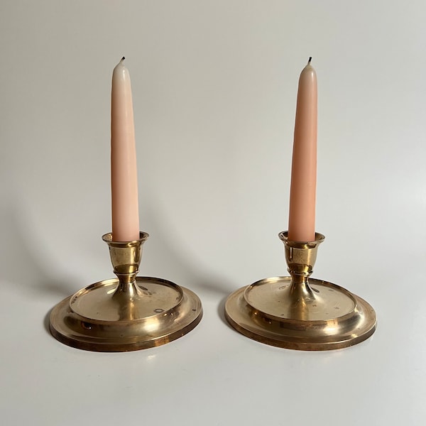 Vintage Brass Candlestick Holders, Round Brass Candle Holders, The Import Collection, India, Vintage Home Decor, Vintage Brass Decor