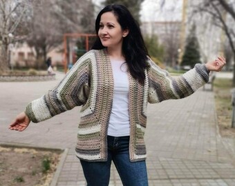 Crochet Cardigan, Hand made Unisex sweater, Granny Square Knitted Cardigan, Crochet Patchwork Sweater, Unisex Knitted jacket