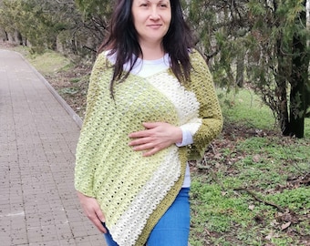 Hand gehäkelte Spitze Poncho, mehrfarbige Schal Coverup