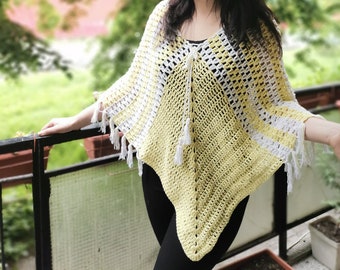 Hand Knitted Crochet Poncho, Summer Shrug, Beach Coverup