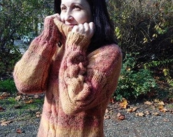 3 strands Hand Knit Mohair Sweater Fuzzy Turtleneck Jumper Pullover