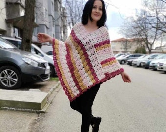 Poncho all'uncinetto a mano Boho Poncho Poncho da donna fatto a mano