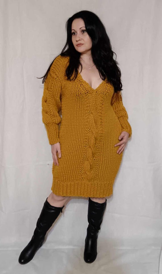 Hand-knit Mohair Sweater Dress, Oversized V-neck - Etsy