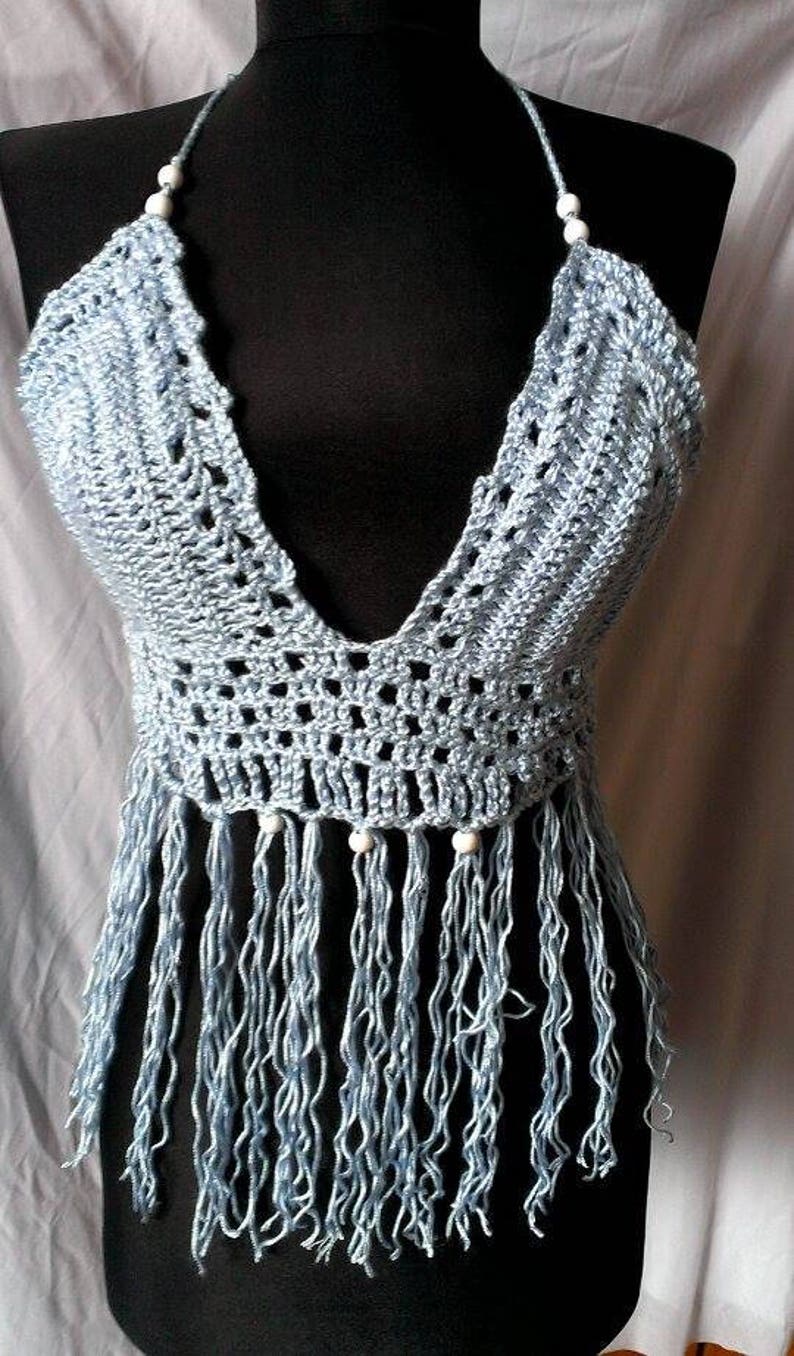 Hand knitted crochet halter top Corset festival Bikini top Beach bra top image 2