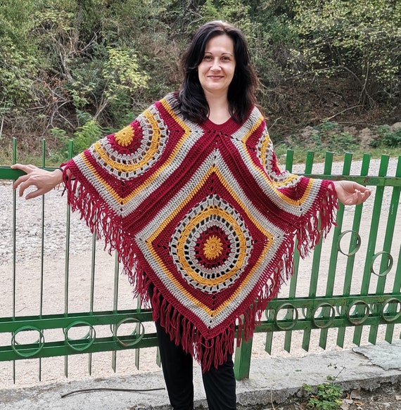 Fysica engineering Bedienen Buy Hand Crochet Poncho Boho Poncho Boho Granny Square Poncho With Online  in India - Etsy