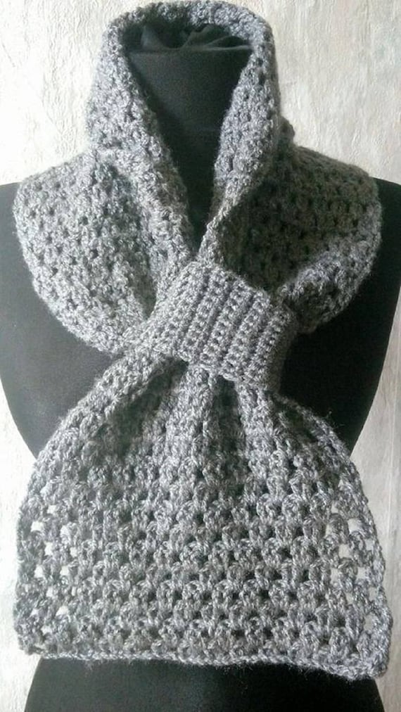 Crochet Scarf, Crocheted Scarf, Purple Scarf, Gray Crochet Scarf