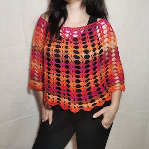 Boho poncho for summer, hand knit cotton summer poncho, vegan cotton poncho, hippie chic knit poncho, beach cover up, women knit poncho.