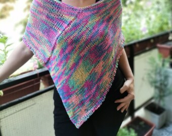 Bohemian Knit Cotton Poncho, Summer Layering