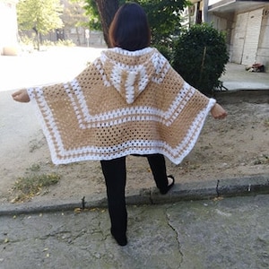 Hand crochet mohair poncho Boho Poncho with hood Handmade poncho women ponchos granny poncho