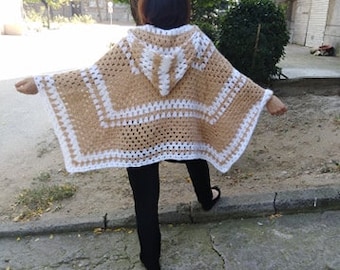 Hand gehäkelter Mohair Poncho Boho Poncho mit Kapuze Handmade Poncho Frauen Ponchos Oma Poncho