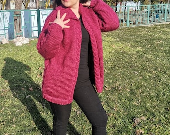 Cárdigan de punto grueso de mohair, chaqueta de punto acogedora para mujer