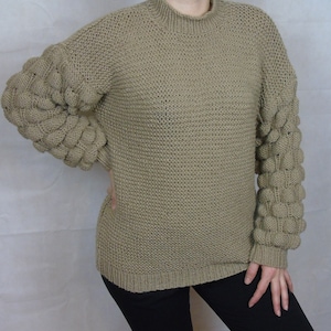 Hand-Knit Wool Sweater, Chunky Oversized Turtleneck
