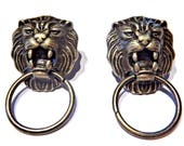 Bronze Roaring Lion Door Knocker Stud Post Earrings Ring in Mouth King of the Jungle 4B