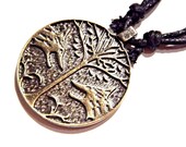 Odin 39 s Wolves Yggdrasil Tree of Life Bronze Medallion on Cord Necklace 5C