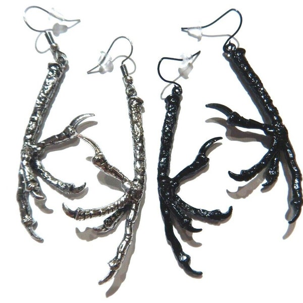 Silver or Black Bird's Foot Earrings on French Hooks gothic talons morbid dead vegan claws raven crow 4G