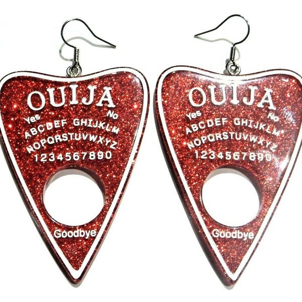 RED  glitter Ouija Board Planchette Glitter Epoxy Earrings with Hypoallergenic hooks gothic game occult spiritualism 4P