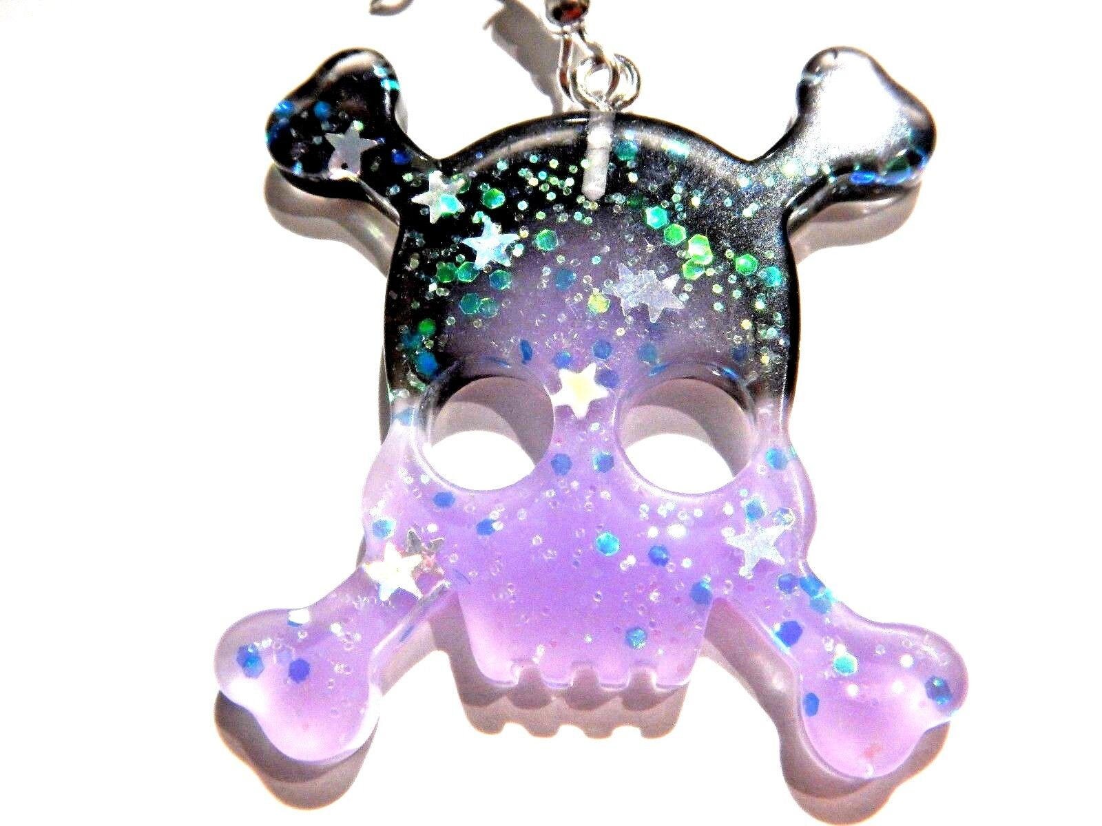 Purple Black Kitsch Glitter Skull & Crossbones Earrings on Etsy